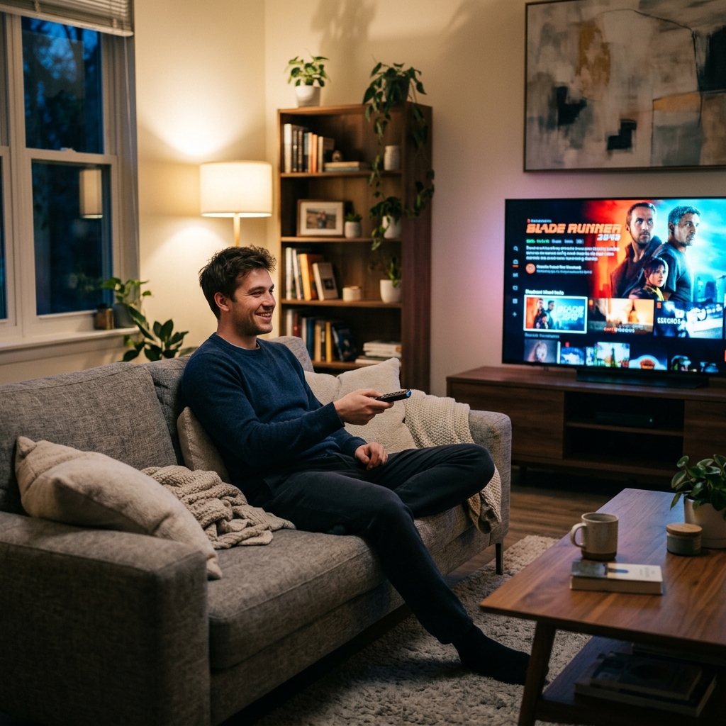 Man choosing XoomsTV plan on TV